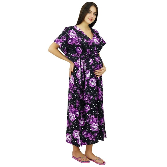 Bimba Maternity Floral Print Caftan Cotton Maxi Kaftan Nursing Night Gown