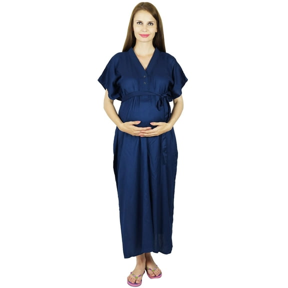 Bimba Maternity Hospital Kaftan With Belt Rayon Nursing Night Gown, Front & Back Buttons