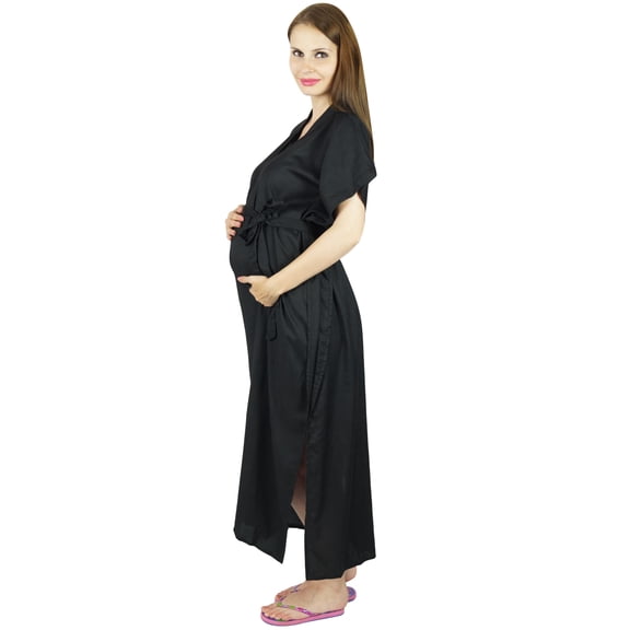 Bimba Maternity Hospital Kaftan With Belt Rayon Nursing Night Gown, Front & Back Buttons