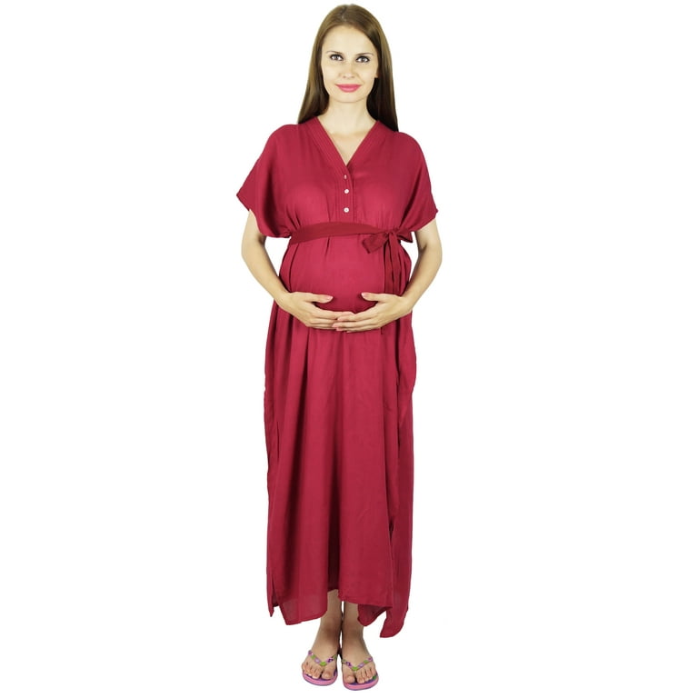 Bimba Maternity Hospital Kaftan With Belt Rayon Nursing Night Gown, Front  Back Buttons