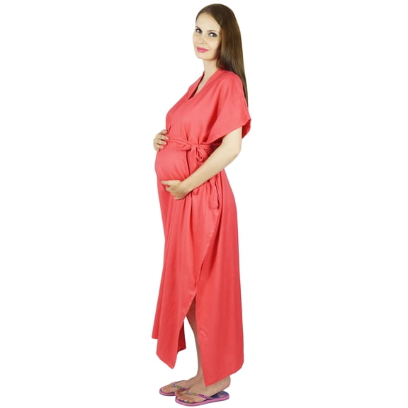 Bimba Maternity Kaftan Belt Nursing Night Gown, Front Buttons, Baby Shower Gift