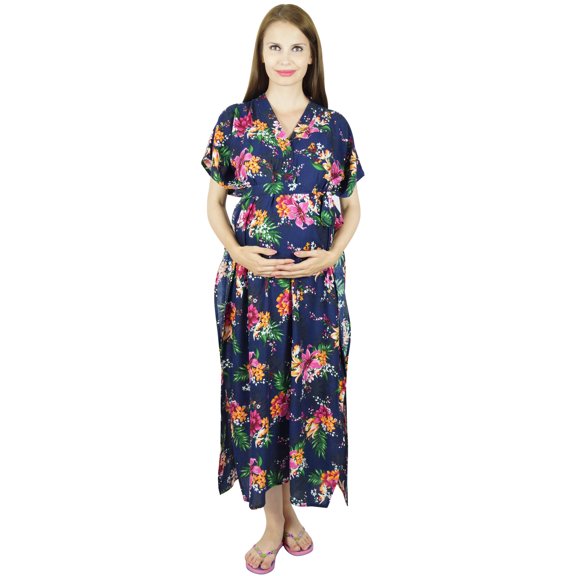 Bimba Maternity Kaftan With Belt Rayon Nursing Night Gown, Front & Back Buttons