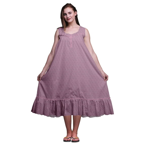 Bimba Mauve Abstract Abstracts Printed Cotton Nightgowns For Women Sleeveless Gown Sleepwear Maxi Dress Small