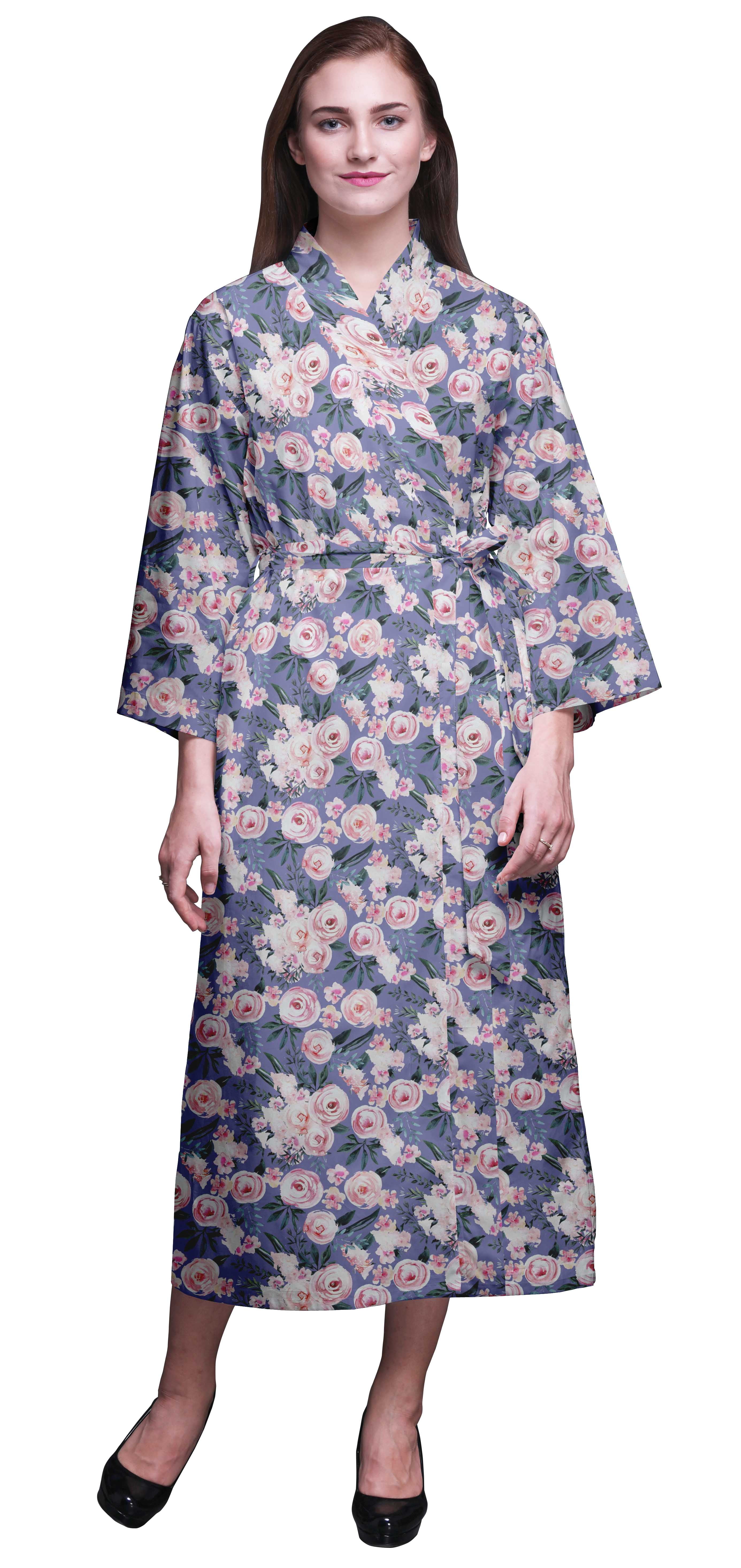 Long Kimono Robe - Floral Block Print - Thistle - Available in 2 Colou – An Indian Summer