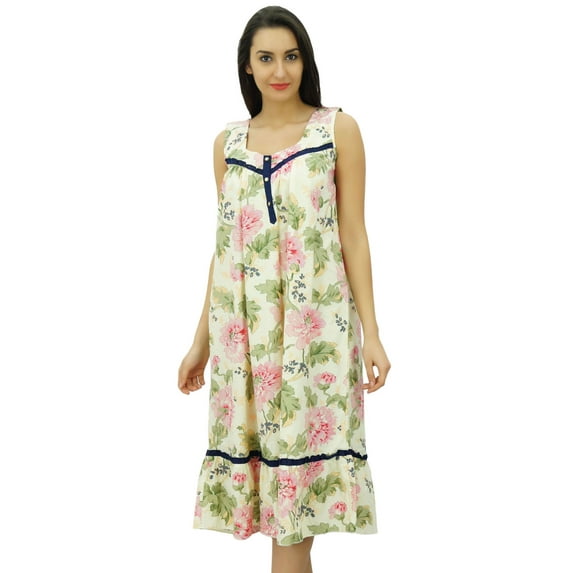 Bimba Mid Calf Nightwear Cotton Sleepwear Sleeveless Nursing Night Gown Dress