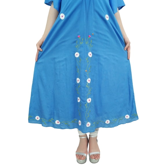 Bimba Moms Blue Drawstring Maternity Sleepwear 3/4 Sleeve Women Maxi Dress - 26
