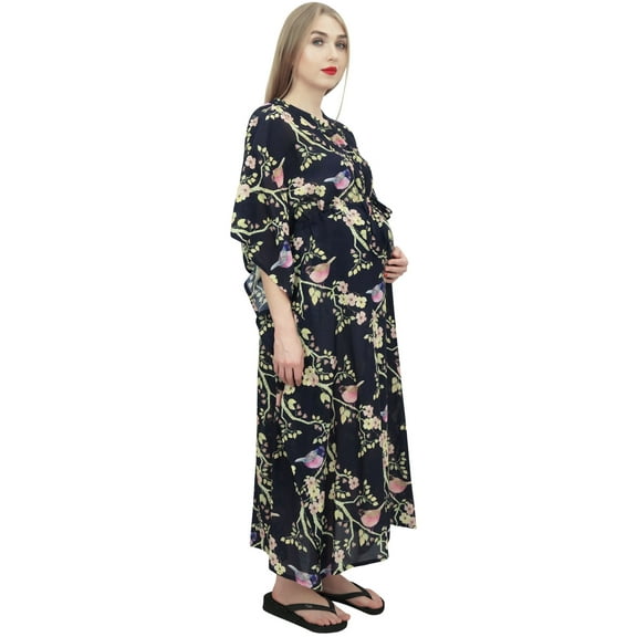 Bimba Moms Blue Printed Maternity Kaftan With Drawstring Waist Maxi Dress-10