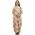 thumbnail image 1 of Bimba Moms Cream Printed Kimono Sleeve Kaftan With Belt Maternity Dress-8, 1 of 6