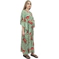 thumbnail image 1 of Bimba Moms Dusty Green Floral Printed Kaftan With Belt Maternity Maxi Dress-26, 1 of 6