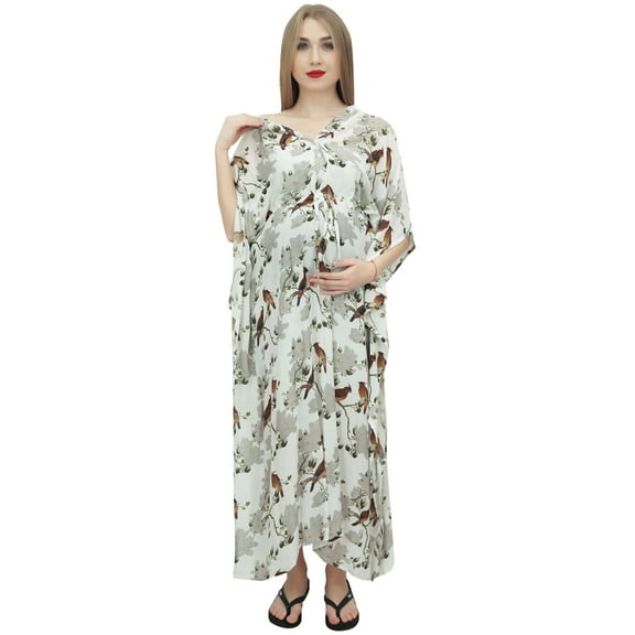 Bimba Moms Floral Printed Maternity Maxi Dress White Kimono Sleeve Kaftan-8