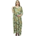 thumbnail image 1 of Bimba Moms Green Printed Maternity Kimono Kaftan With Belt Nursing Dress-4, 1 of 7