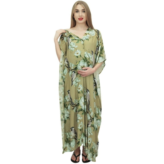 Bimba Moms Green Printed Maternity Kimono Kaftan With Belt Nursing Dress-4