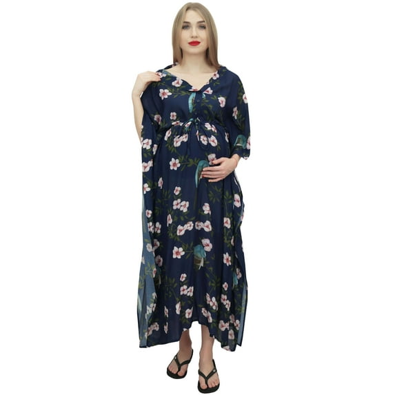 Bimba Moms Kimono Sleeve Navy Blue Maternity Kaftan Drawstring Maxi Dress-14