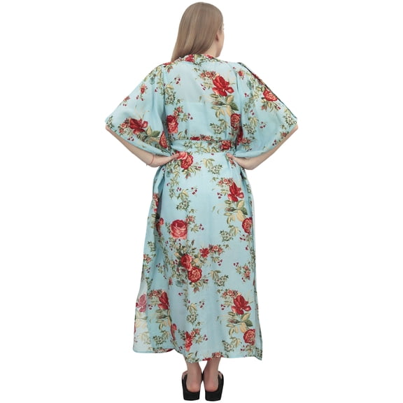 Bimba Moms Light Blue Floral Printed Kaftan With Belt Maternity Maxi Dress-8