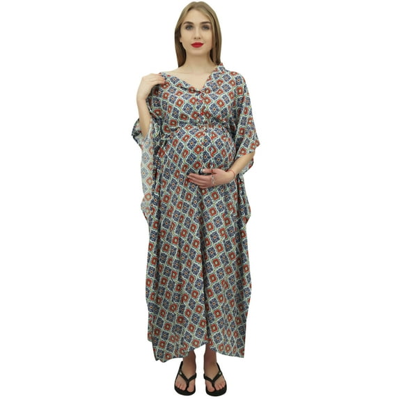 Bimba Moms Multicolour Drawstring Maxi Dress Kimono Sleeve Maternity Kaftan-16