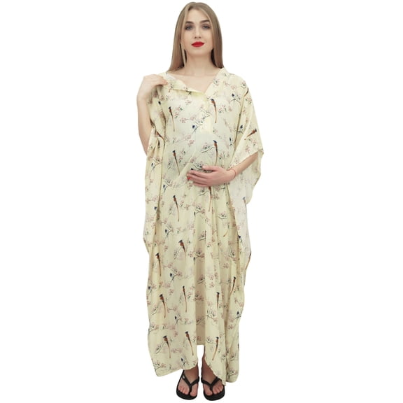 Bimba Moms Pale Yellow Maternity Kimono Sleeve Kaftan Nursing Maxi Dress-4