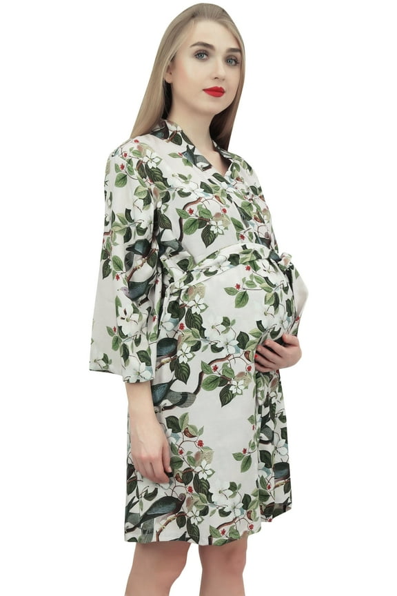 Moms Printed Off-White Maternity Robe With Belt Nursing Sleepwear-16