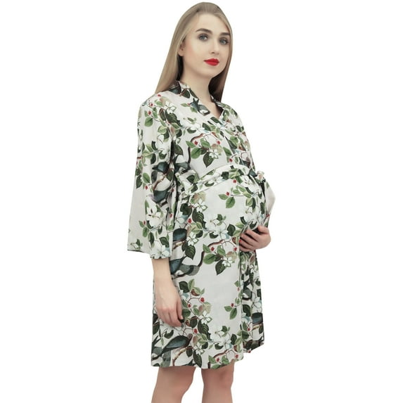 Bimba Moms Printed Off-White Maternity Robe With Belt Nursing Sleepwear-8