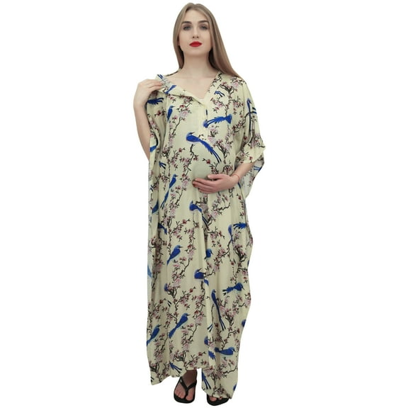 Bimba Moms Printed Yellow Maternity Kimono Sleeve Kaftan Nursing Maxi Dress-8