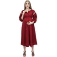 thumbnail image 1 of Bimba Moms Puff Sleeves Drawstring Nursing Red Women's Maternity Midi Dress-10, 1 of 6