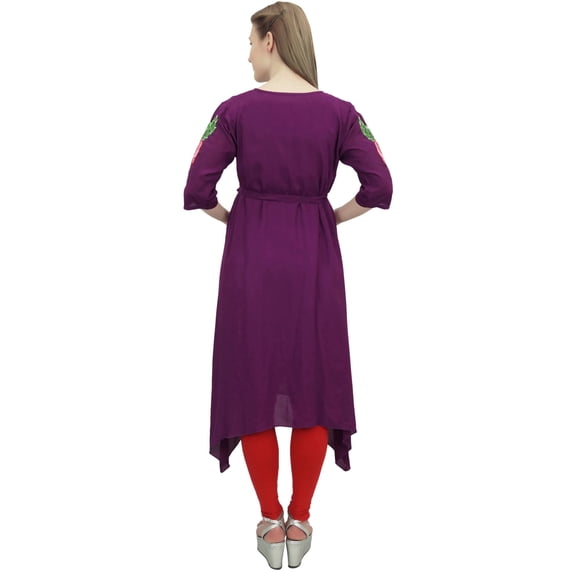 Bimba Moms Purple Aari Embroidered Women's Midi Maternity Asymmetrical Dress - 10