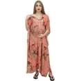 thumbnail image 1 of Bimba Moms Salmon Floral Printed Kaftan With Belt Maternity Maxi Dress-24, 1 of 6