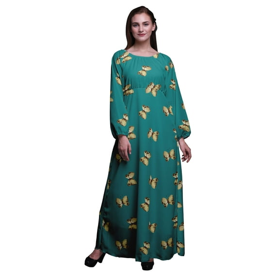 Bimba Moss Georgette Butterflies Butterfly Print Women’s Long Elastic Waist Casual Summer Maxi Dress-Large