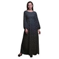 thumbnail image 1 of Bimba Moss Georgette Eagle Feather Printed Womenâ€™s Long Sleeve Elastic Waist MaxiÂ&nbsp;DressÂ&nbsp;Gown-Medium, 1 of 5