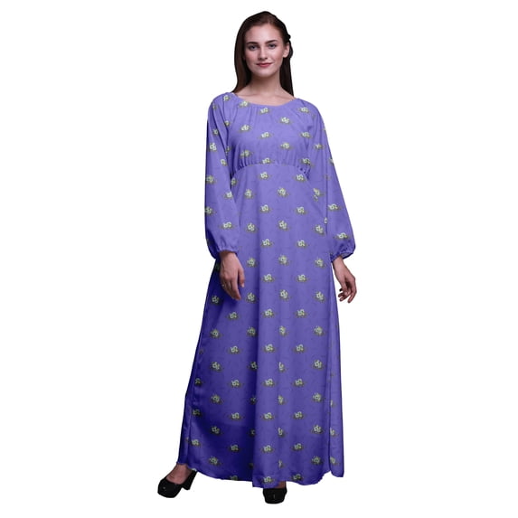 Bimba Moss Georgette Leaves & Anemone Floral Print Women’s Long Elastic Waist Casual Summer Maxi Dress-Small