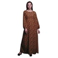 thumbnail image 1 of Bimba Moss Georgette Leaves & Peony Floral Printed Womenâ€™s Long Sleeve Elastic Waist MaxiÂ&nbsp;DressÂ&nbsp;Gown-XSmall, 1 of 5