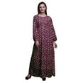 thumbnail image 1 of Bimba Moss Georgette Roses & Ranunculus Floral Printed Womenâ€™s Long Sleeve Elastic Waist MaxiÂ&nbsp;DressÂ&nbsp;Gown-Large, 1 of 5