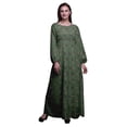 thumbnail image 1 of Bimba Moss Georgette Stripe Feather Printed Womenâ€™s Long Sleeve Elastic Waist MaxiÂ&nbsp;DressÂ&nbsp;Gown-Large, 1 of 5