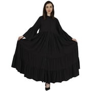 Bimba Muslim Dress With Hijab For Women's Solid FlaredSleeve Islamic Abaya Prayer Dress