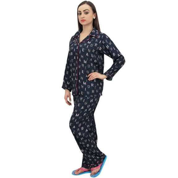 Bimba Navy Blue Button-Down Shirt With Pajama Pant 2 Pcs Night Wear Set - 4