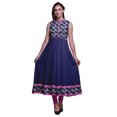 thumbnail image 1 of Bimba Navy Blue Floral Indian Long Kurti For Women Party Wear Printed Sleeveless Anarkali Kurti Dress X-Large, 1 of 6