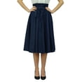 thumbnail image 1 of Bimba Navy Blue High Waist Denim Skirt a-line Smocked Waist Designer Chic Skirts, 1 of 9