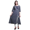 thumbnail image 1 of Bimba Navy Blue Ikat Ogee Printed Angrakha Kurtis For Women Indian Summer Dress Tunic Ethnic Top Medium, 1 of 2