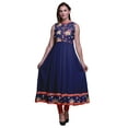 thumbnail image 1 of Bimba Navy Blue2 Floral Printed Women Designer Mandarin Collar Anarkali Dress Indian Ethnic Kurta XXX-Large, 1 of 6