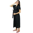 thumbnail image 1 of Bimba Nursing Black Cotton Kaftan With Belt Front Buttons Maternity Night Wear, 1 of 7
