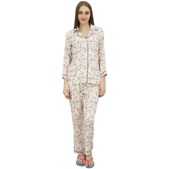 Bimba Off-White Printed Shirt With Elastic Waist Pajama Pant Night Wear Set-6