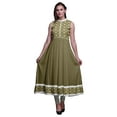 thumbnail image 1 of Bimba Olive Green3 Geometric Anarkali Dress Mandarin Collar Sleeveless Kurtis for Women Print Maxi Dress XXX-Large, 1 of 6