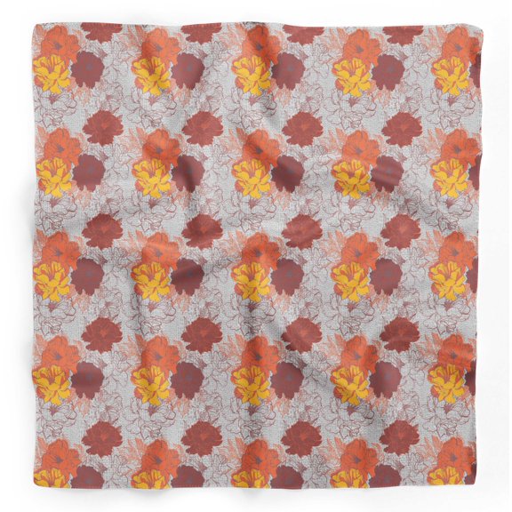 Bimba Orange Carnation Floral Printed Pure Silk Scarf For Hair Neck Head Bandanas For Women 40 x 40 Inches