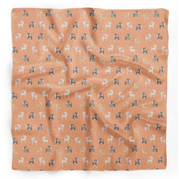 Bimba Orange Chihuahua & Spiral Dog Printed Pure Silk Scarf For Hair Neck Head Bandanas For Women 40 x 40 Inches