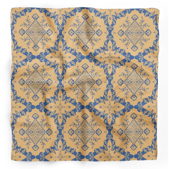Bimba Orange Floral Damask Pure Silk Printed Scarf Dupatta Head Neck Wrap Bandanas For Women 40 x 40 Inches