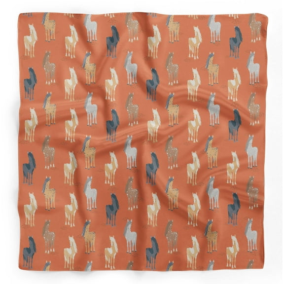 Bimba Orange Horse Animal Printed Pure Silk Scarf For Hair Neck Head Bandanas For Women 40 x 40 Inches