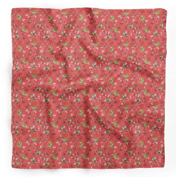Bimba Orange Leaves & Flowerpecker Bird Printed Pure Silk Scarf Neck Wrap Summer Hair Bandanas For Women 40 x 40 Inches