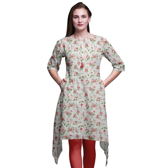 Bimba Orange Leaves,Lilac & Peony Floral Women Kurtas Ethnic Printed Asymmetric Summer Wear Tops For Women X-Large