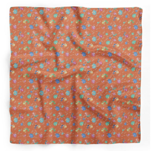 Bimba Orange Mermaid & Starfish Ocean Pure Silk Printed Head Bandanas Summer Neck Wrap Scarf 40 x 40 Inches