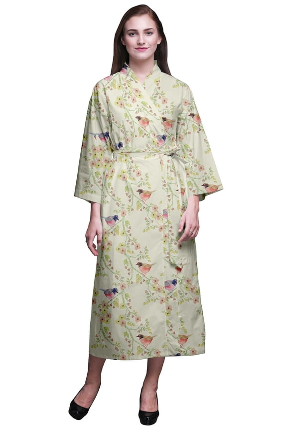 Pale Pink Floral Robin & Blossom Cotton Robe Women Long Bridesmaid Getting Ready Shirt Dresses Printed Kimono Robe Cotton X