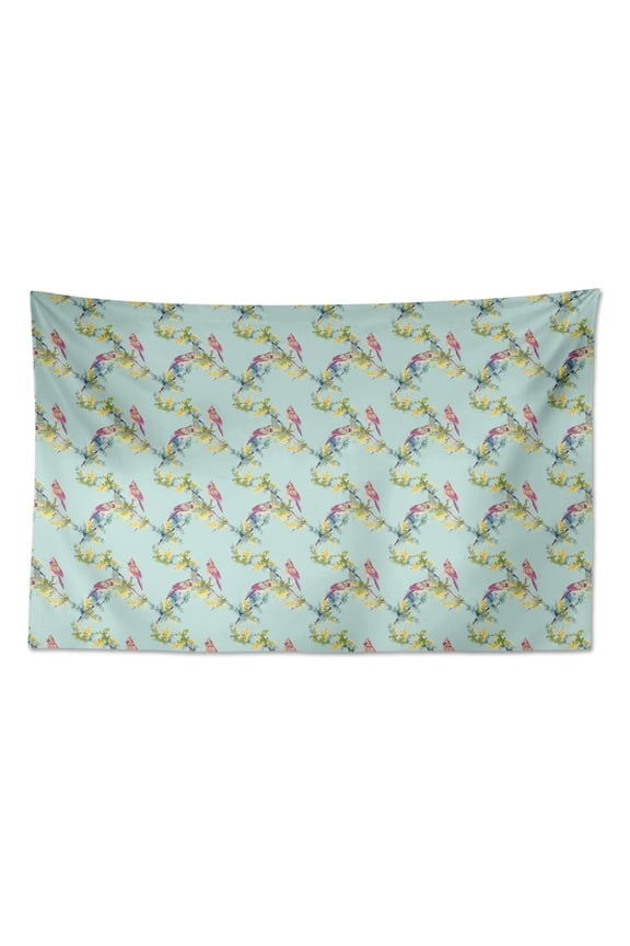 Pastel Mint Bird Bulbul Long Printed Kimono Robes For Women Bridesmaid Robes Cotton Bathrobes XS